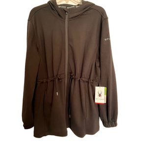 NWT Spyder Women L Black Power Soft Cinch Waist Full Zipper Hooded Pocket Jacket